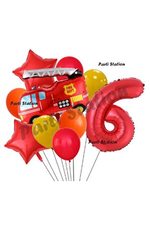 Itfaiye 6 Yaş Balon Set Fireman Folyo Balon Set İtfaiye Konsept Doğum Günü Set