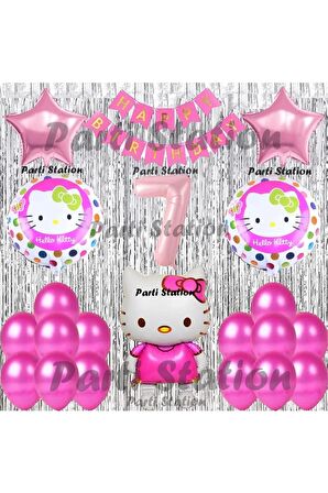 Hello Kitty Balon Set 7 Yaş Hello Kitty Sevimki Kedi Konsept Pembe Rakam Doğum Günü Parti Balon Set