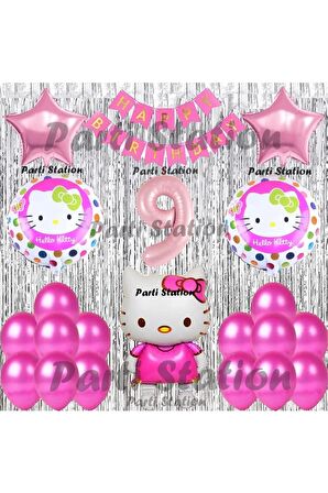 Hello Kitty Balon Set 9 Yaş Hello Kitty Sevimki Kedi Konsept Pembe Rakam Doğum Günü Parti Balon Set