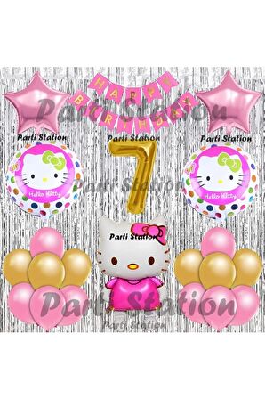 Hello Kitty Balon Set 1 Yaş Hello Kitty Sevimki Kedi Konsept Altın Rakam Doğum Günü Parti Balon Set