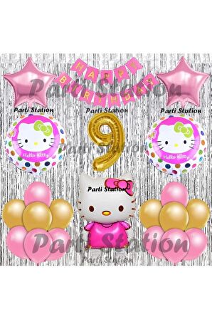 Hello Kitty Balon Set 1 Yaş Hello Kitty Sevimki Kedi Konsept Altın Rakam Doğum Günü Parti Balon Set