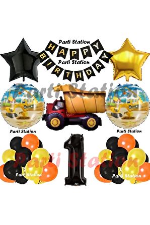 İnşaat Konsept Kamyon Balon Set 1 Yaş İnşaat Tema Kamyon Tema Doğum Günü Balon Set