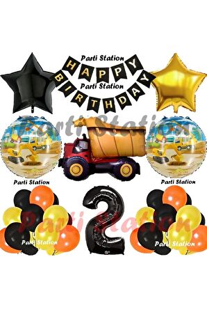 İnşaat Konsept Kamyon Balon Set 2 Yaş İnşaat Tema Kamyon Tema Doğum Günü Balon Set