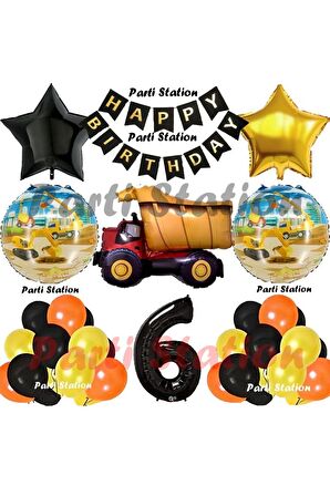 İnşaat Konsept Kamyon Balon Set 6 Yaş İnşaat Tema Kamyon Tema Doğum Günü Balon Set