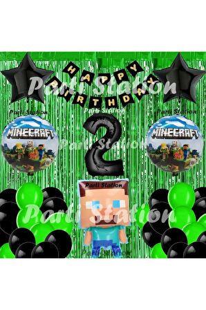 Minecraft Balon Set 2 Yaş Minecraft Oyun Yeşil Konsept Doğum Günü Parti Balon Set
