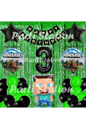 Minecraft Balon Set 3 Yaş Minecraft Oyun Yeşil Konsept Doğum Günü Parti Balon Set