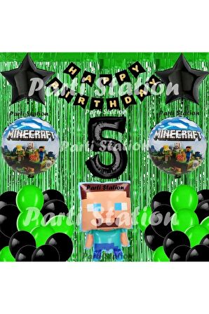 Minecraft Balon Set 5 Yaş Minecraft Oyun Yeşil Konsept Doğum Günü Parti Balon Set
