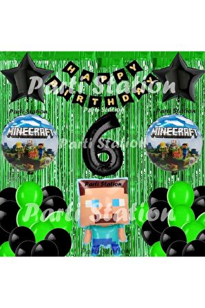 Minecraft Balon Set 6 Yaş Minecraft Oyun Yeşil Konsept Doğum Günü Parti Balon Set