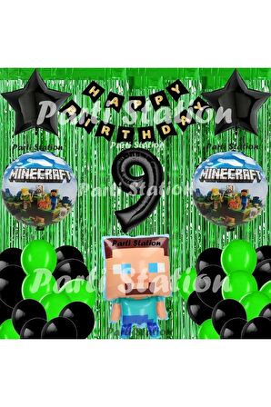 Minecraft Balon Set 9 Yaş Minecraft Oyun Yeşil Konsept Doğum Günü Parti Balon Set
