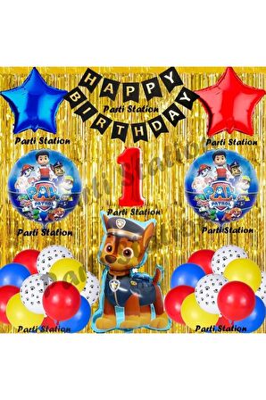 Paw Patrol Balon Set 1 Yaş Paw Petrol Chase Kırmızı Konsept Doğum Günü Parti Folyo Balon Seti