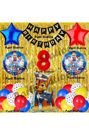 Paw Patrol Balon Set 8 Yaş Paw Petrol Chase Kırmızı Konsept Doğum Günü Parti Folyo Balon Seti