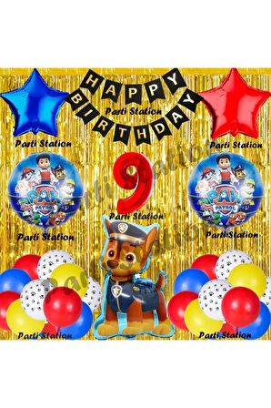 Paw Patrol Balon Set 9 Yaş Paw Petrol Chase Kırmızı Konsept Doğum Günü Parti Folyo Balon Seti