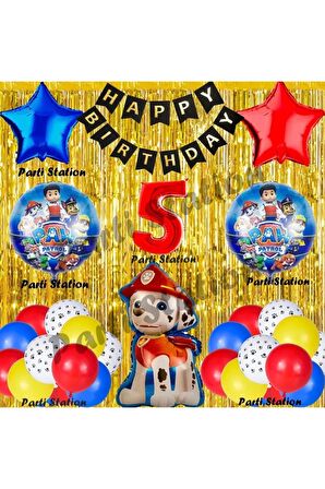 Paw Patrol Balon Set 5 Yaş Paw Petrol Marshall Kırmızı Konsept Doğum Günü Parti Folyo Balon Seti