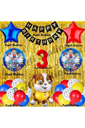 Paw Patrol Balon Set 3 Yaş Paw Petrol Rubble Kırmızı Konsept Doğum Günü Parti Folyo Balon Seti