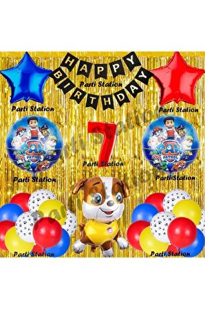 Paw Patrol Balon Set 7 Yaş Paw Petrol Rubble Kırmızı Konsept Doğum Günü Parti Folyo Balon Seti