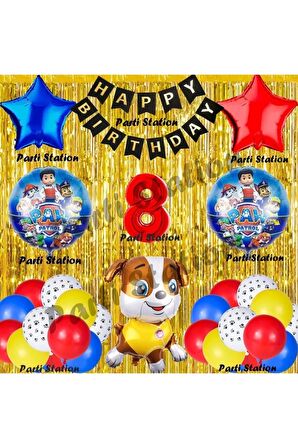 Paw Patrol Balon Set 8 Yaş Paw Petrol Rubble Kırmızı Konsept Doğum Günü Parti Folyo Balon Seti