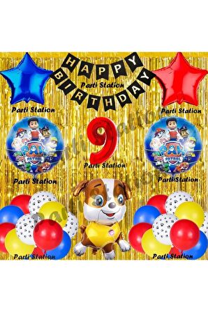 Paw Patrol Balon Set 9 Yaş Paw Petrol Rubble Kırmızı Konsept Doğum Günü Parti Folyo Balon Seti