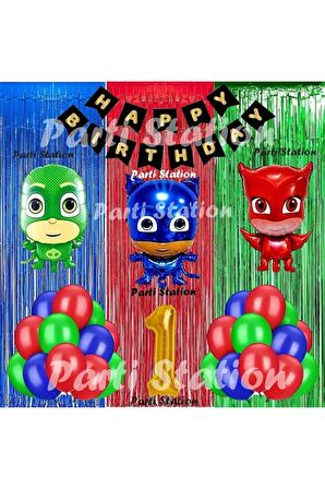 PjMasks Balon Set 1 Yaş PjMasks Kedi Çocuk Baykuş Kız Kertenkele Çocuk Konsept Doğum Günü Balon Set