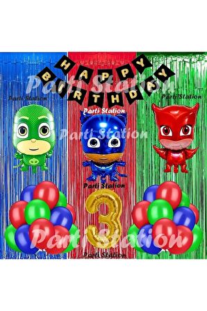 PjMasks Balon Set 3 Yaş PjMasks Kedi Çocuk Baykuş Kız Kertenkele Çocuk Konsept Doğum Günü Balon Set