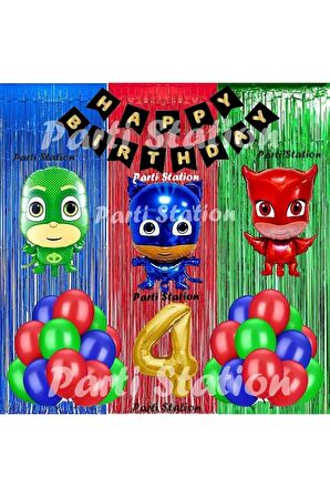PjMasks Balon Set 4 Yaş PjMasks Kedi Çocuk Baykuş Kız Kertenkele Çocuk Konsept Doğum Günü Balon Set