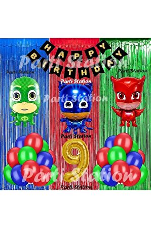 PjMasks Balon Set 9 Yaş PjMasks Kedi Çocuk Baykuş Kız Kertenkele Çocuk Konsept Doğum Günü Balon Set