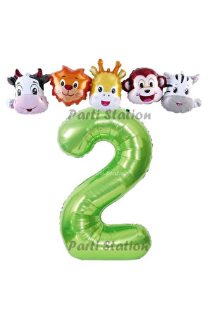 Yeşil Renk Rakam Balonlu Safari 8 Yaş Doğum Günü Parti Balon Set Safari Hayvanlar Tema Parti