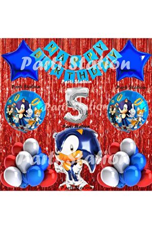 Tilki Sonic Balon Set 5 Yaş Tilki Sonic Konsept Doğum Günü Parti Gümüş Renk Rakam Balon Set