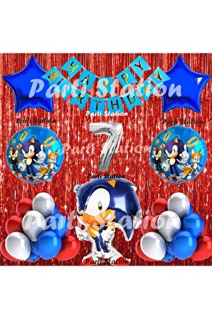Tilki Sonic Balon Set 7 Yaş Tilki Sonic Konsept Doğum Günü Parti Gümüş Renk Rakam Balon Set