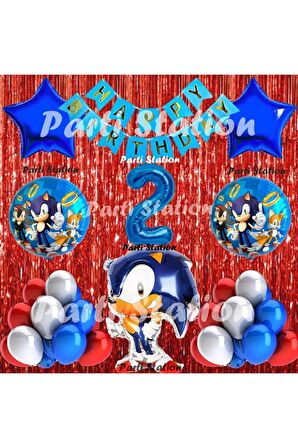 Tilki Sonic Balon Set 2 Yaş Tilki Sonic Konsept Doğum Günü Parti Lacivert Rakam Balon Set