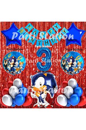Tilki Sonic Balon Set 3 Yaş Tilki Sonic Konsept Doğum Günü Parti Lacivert Rakam Balon Set