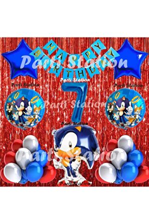 Tilki Sonic Balon Set 7 Yaş Tilki Sonic Konsept Doğum Günü Parti Lacivert Rakam Balon Set