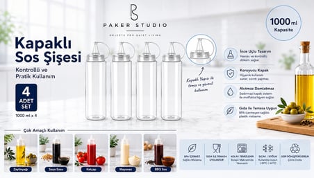 Plastik Şeffaf Yağlık Sosluk Şişesi 1000 Ml. (4 adet)