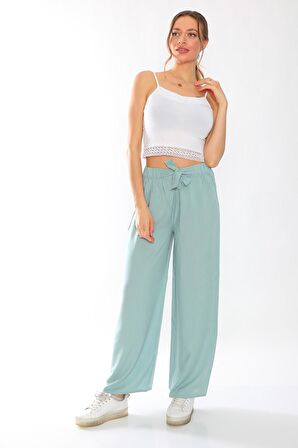 Kadın Beli Lastikli Bol Paça Cotton Pamuklu Pantolon