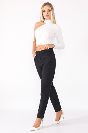 Kadın Yüksek Bel Mom Jeans Denim Kot Pantolon