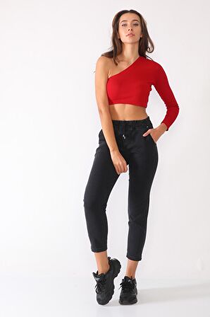 Kadın Likralı Beli Lastikli Kot Pantolon