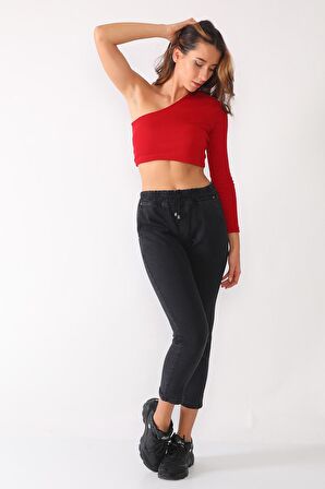 Kadın Likralı Beli Lastikli Kot Pantolon
