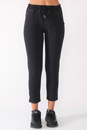 Kadın Likralı Beli Lastikli Kot Pantolon