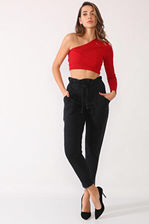 Kadın Yüksek Bel Beli Lastikli Kot Pantolon