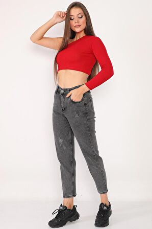 Kadın Yüksek Bel Full Likralı Mom Jeans Kot Pantolon