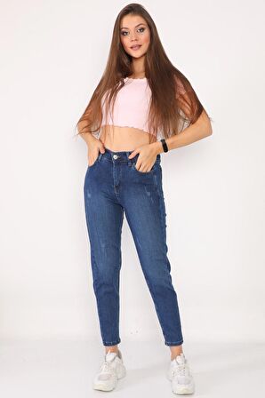 Kadın Yüksek Bel Full Likralı Mom Jeans Kot Pantolon