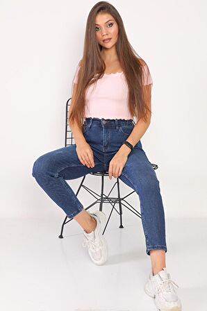 Kadın Yüksek Bel Full Likralı Mom Jeans Kot Pantolon