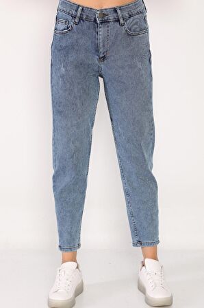 Kadın Yüksek Bel Full Likralı Mom Jeans Kot Pantolon