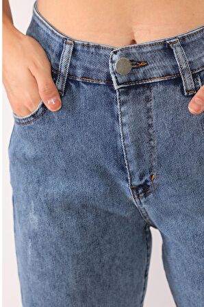 Kadın Yüksek Bel Full Likralı Mom Jeans Kot Pantolon