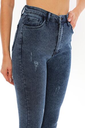 Kadın Yüksek Bel Full Likralı Skinny Kar Yıkama Dar Kesim Esnek Kot Pantolon