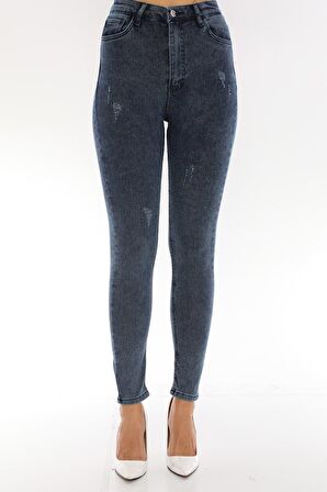 Kadın Yüksek Bel Full Likralı Skinny Kar Yıkama Dar Kesim Esnek Kot Pantolon