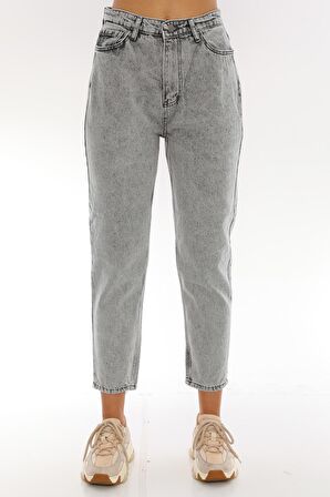 Kadın Yüksek Bel Mom Jeans Kar Yıkama Kot Pantolon