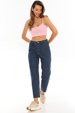 Kadın Yüksek Bel Mom Jeans Kar Yıkama Kot Pantolon