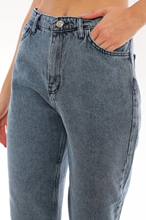 Kadın Yüksek Bel Mom Jeans Kar Yıkama Kot Pantolon