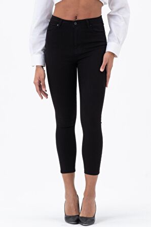 Kadın Siyah Yüksek Bel Likralı Slim Fit Jeans Dar Kesim Kot Pantolon