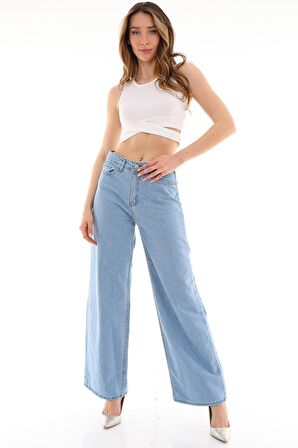 Kadın Yüksek Bel Bol Kesim Wide Leg Kot Pantolon